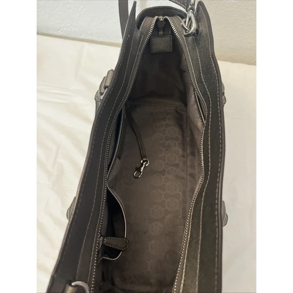 Michael Kors Satchel Women Large Selma Saffiano Leather Bag Silver 16.25x 9x 6